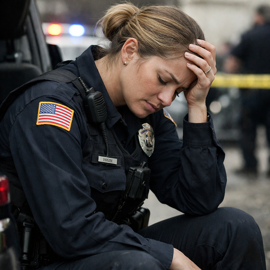 Sad Police Officer at Work